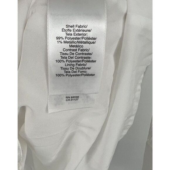 Donna Karan Black Label Blouse White Gold Accent Long Sleeve Size Small Elegant - Picture 3 of 4